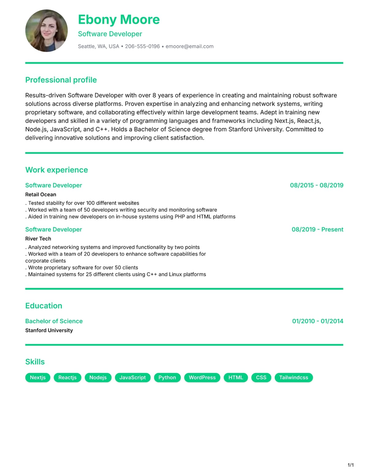 Resume preview